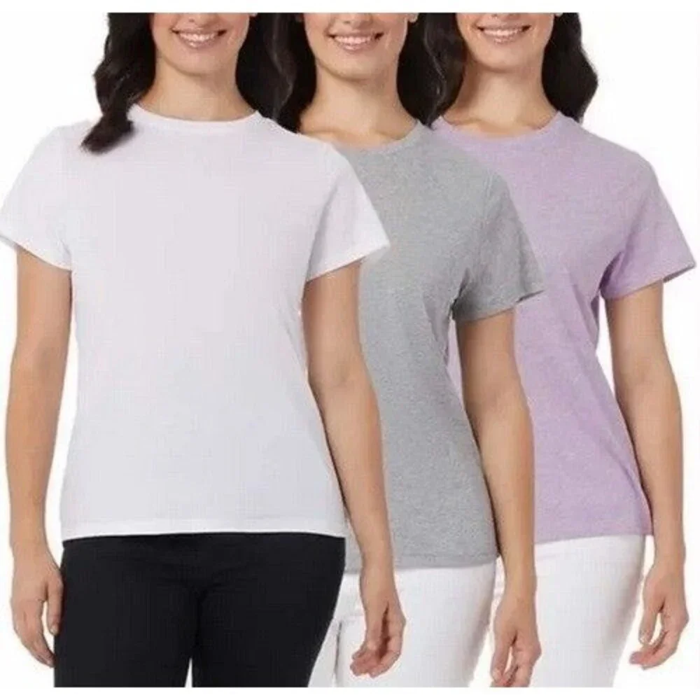 NWT 32 Degrees Cotton Blend Tee 3-pack Medium WHITE GRAY PURPLE